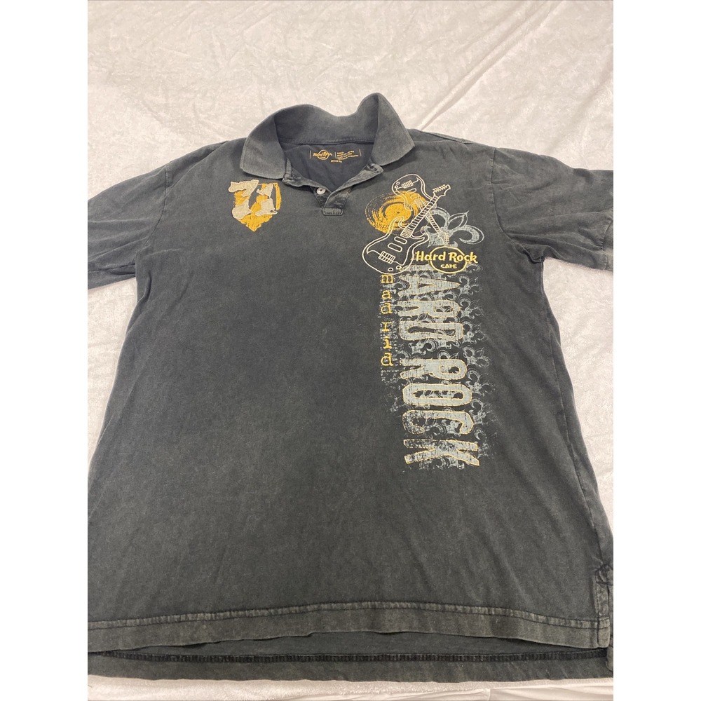 Hard Rock Cafe Madrid Spain Black Polo SZ Large Graphics Guitars Swift Jellyroll